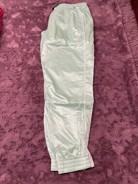 Puma nylon track pants, women's size Large, light green